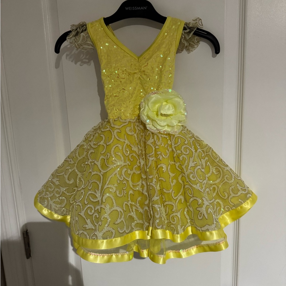 Weissman Yellow Sequin Dress with Floral Detail